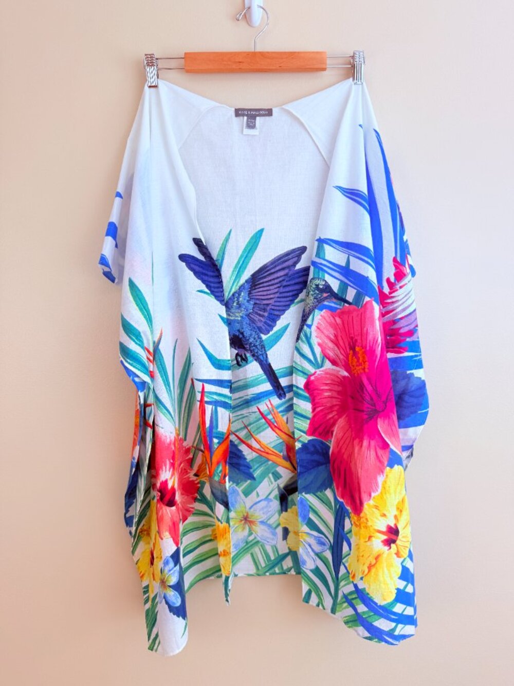 Kate & Mallory 100% Cotton Tropical Hummingbird Caftan Cover Up One Size